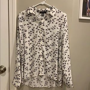 White button down top with butterflies